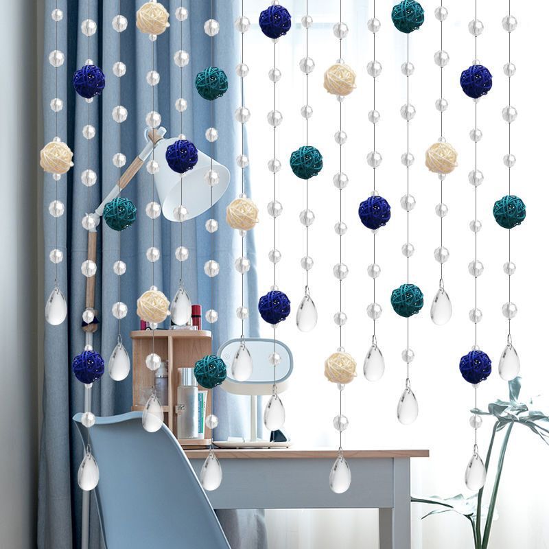 Scandinavian Crystal Bead Curtain Takraw Ball Living Room Partition Entrance Aisle Decorative Curtain Bedroom Door Curtain Feng Shui Curtain Without Drilling
