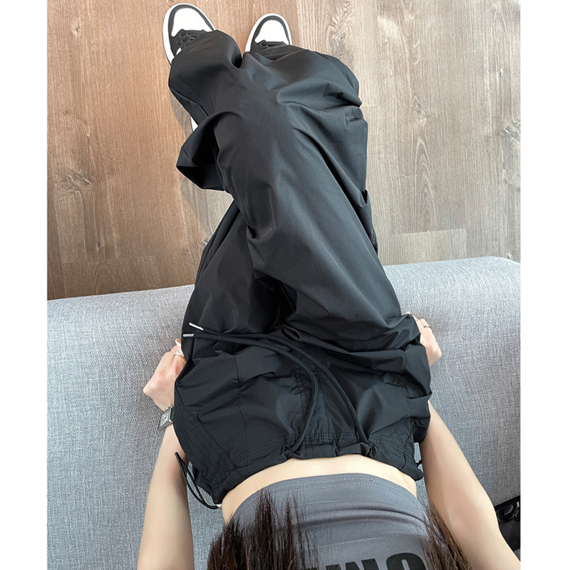 Quần ống rộng nữ chất lụa lạnh chống nắng, dáng suông mỏng nhẹ mùa hè — Mẫu thông thường màu xám nhạt, Màu trắng be mẫu dài, Màu hồng mẫu thông thường, Màu đen dáng nhỏ chi tiết 3