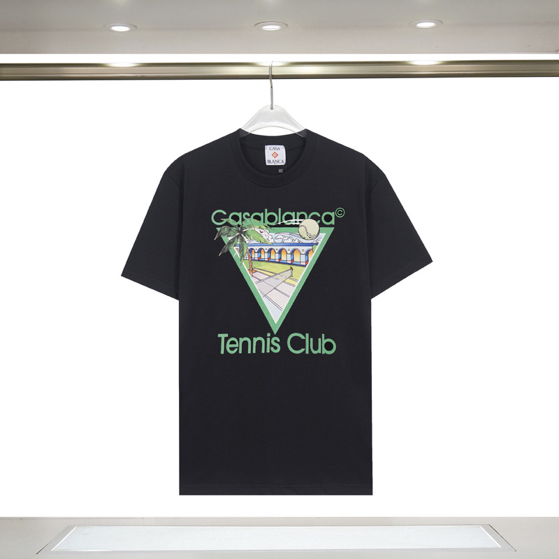 カサブランカ トレンド 半袖 夏新作 グリーン 三角文字 CASA テニスコート プリント Tシャツ|undefined