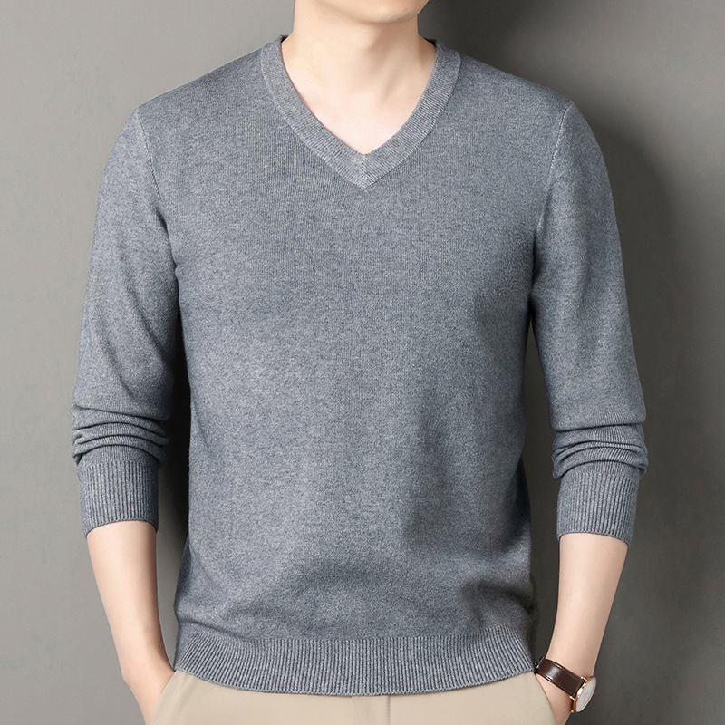 Comercio exterior para hombres otoño y invierno nuevo suéter de cuello en V suéter de lana de mediana edad delgado versátil de manga larga camisa de punto superior