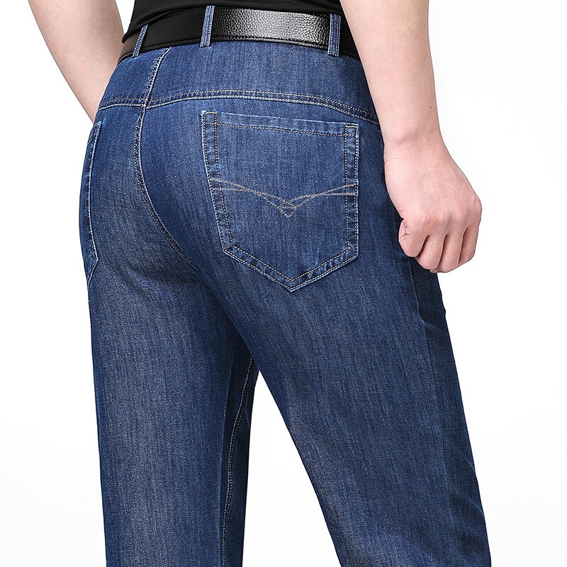 Summer High-End Men's Straight-Leg Slim-Fit Stretch Jeans, Fashionable Casual Versatile Thin Jeans for Middle-Aged and Elderly Men Summer High-End Men's Straight-Leg Slim-Fit Stretch Jeans, Fashionable Casual Versatile Thin Jeans for Middle-Aged and Elderly Men