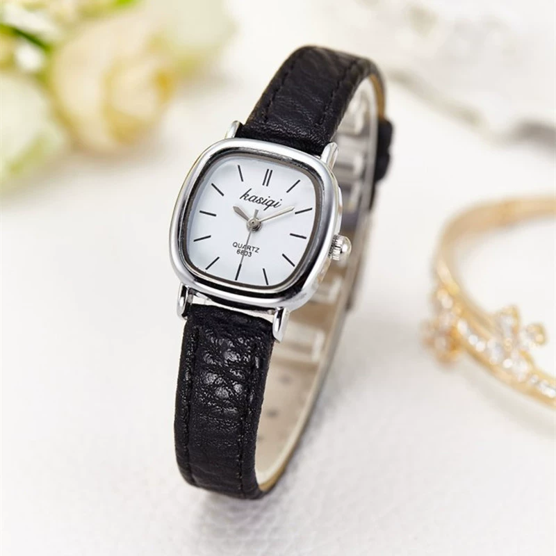 Watch Kasiqi Small Square Quartz, leather-style strap, 2.2 cm dial