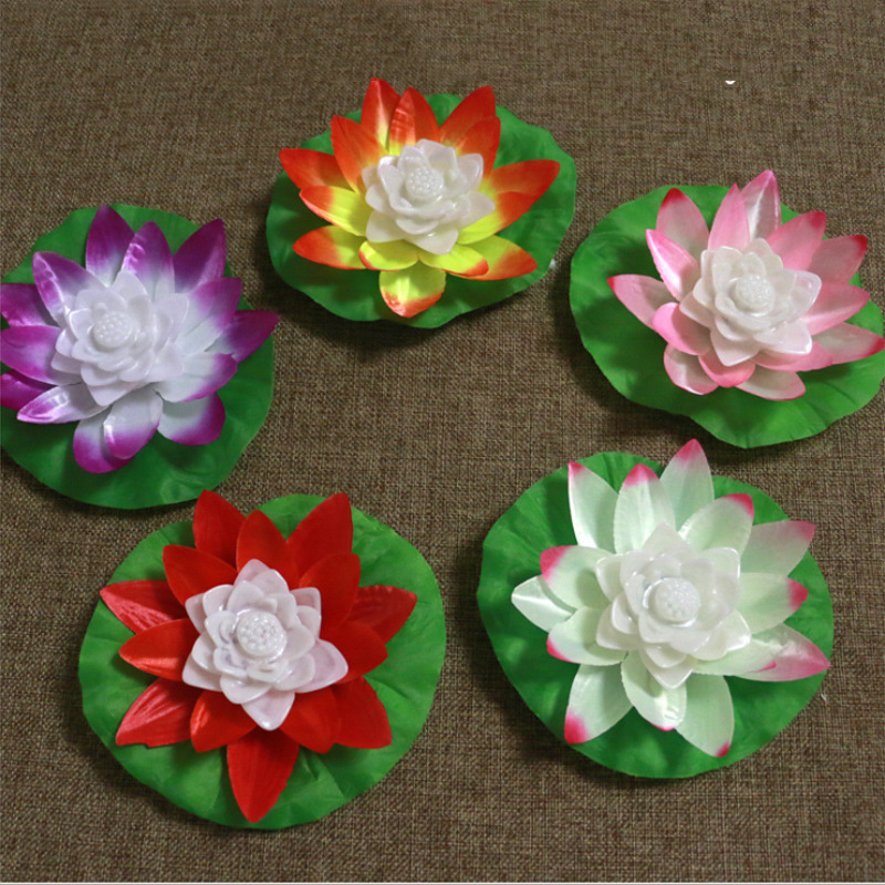 LED莲花灯 节日许愿灯电子荷花灯 祈福七彩河灯 水灯祈福灯批发