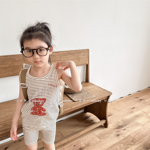 2024 Korean children's clothing summer new Korean style two-piece set girls' sleeveless vest + shorts 123301