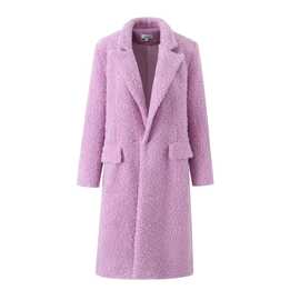 粉紫色翻领一粒扣中长款女士加厚大衣女法式气质秋冬款羊绒圈外套