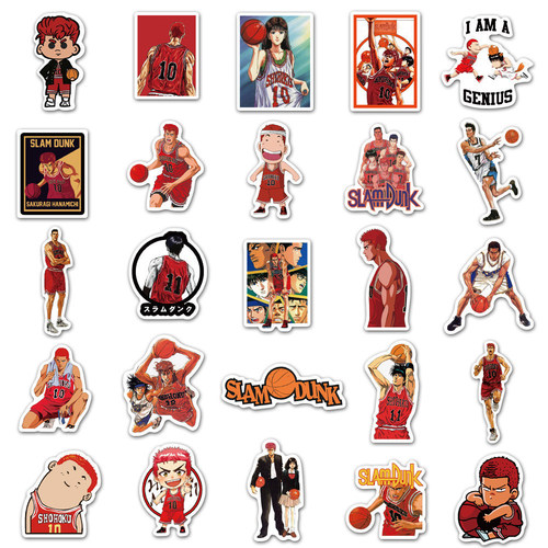 50 Non-Repeat Japanese Sports Comics Slam Dunk Stickers Removable Suitcase Stickers Car Laptop Stickers