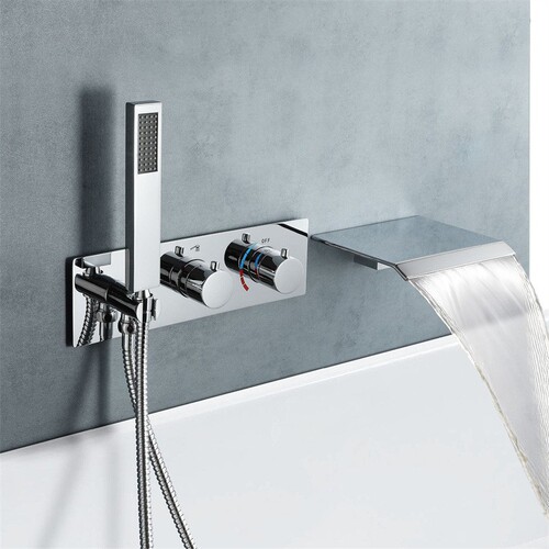 Hotel high-quality waterfall bathtub faucet copper gun gray bathroom home wall-mounted concealed shower set