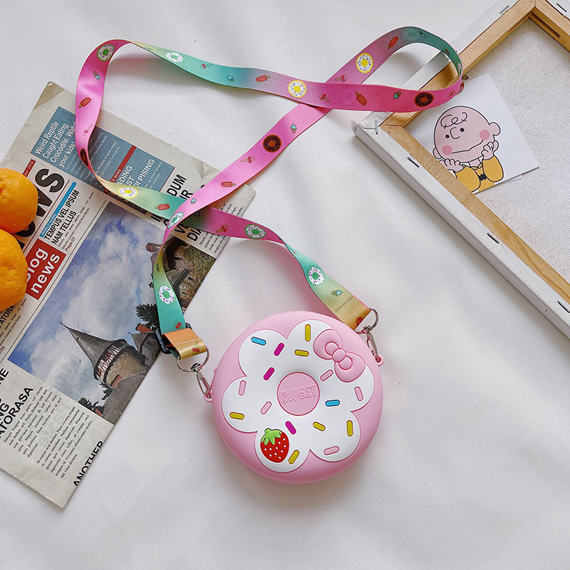 Nueva bolsa cruzada infantil con forma de donut, monedero de silicona, mini bolsa cruzada, cartera de hombro, linda bolsa para niñas