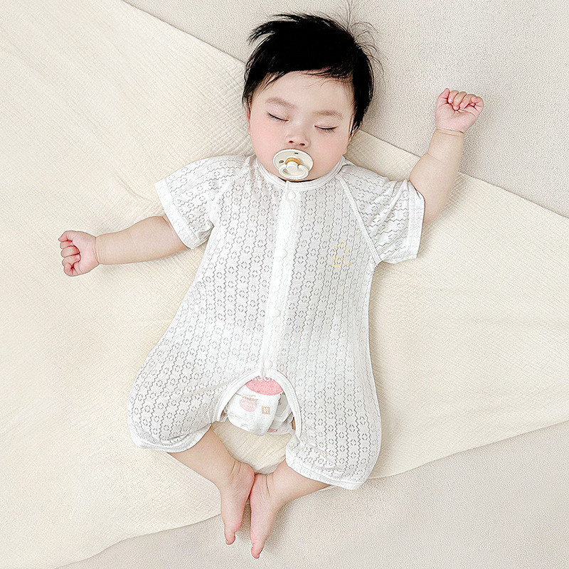 Baby overcoat de verano bebé delgado mangas cortas abertura entrepierna ropa de verano para niños niñas y niños pequeños pijamas ropa de recién nacidos