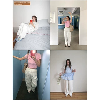 ovinsyang 白色裤子牛仔裤女2025新款甜美休闲穿搭宽松阔腿直筒裤