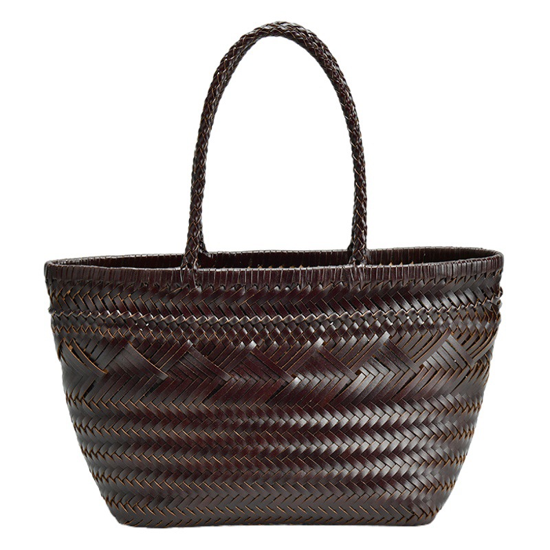 Dragon diffusionフレンチニット野菜バスケット本革手作りレディースハンドバッグネットレッド人気