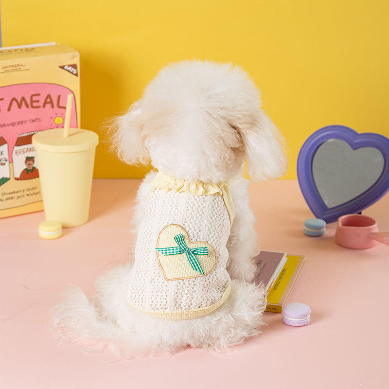 Chaleco hueco de dos patas primavera y verano ropa de perro amor arco eslingas Teddy Bear ropa de mascotas