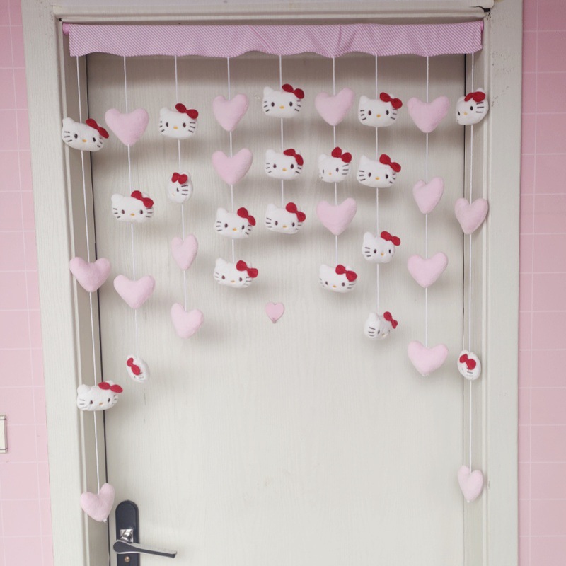 Cute Red Kt Cat Powder Love Love Partition Curtain Cartoon Curtain Hanging Curtain Entrance Bedroom Punch-free Door Curtain Decoration