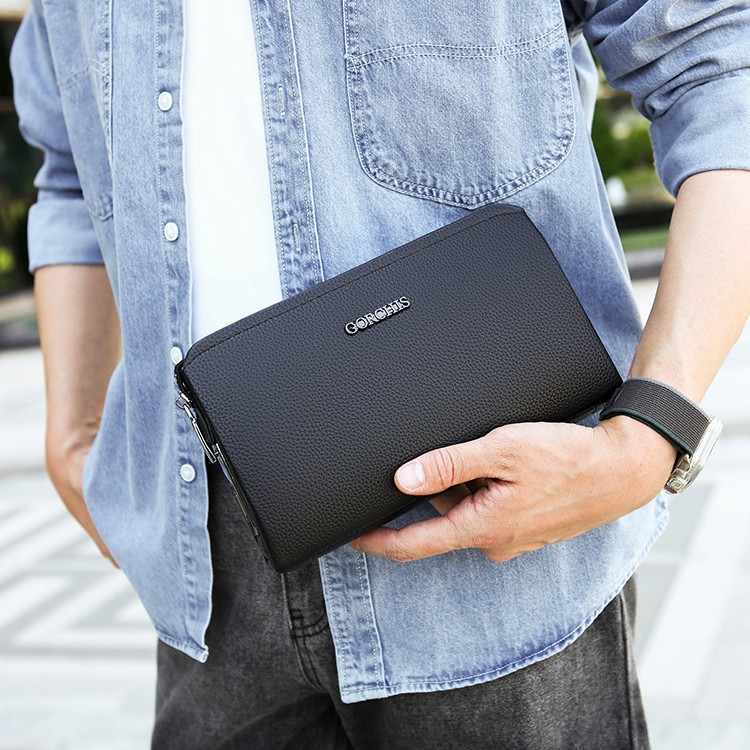 Men's Large Capacity Casual Clutch Bag Soft Top Grain Cowhide Leather Handbag Envelope Clutch Bag_voghion.com