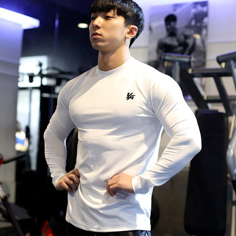 Fitness Sports Long-Sleeved Men's Elastic Quick-Drying Breathable Muscle-Showing Fitness Clothing Outdoor Exercise Casual Running Training Clothing