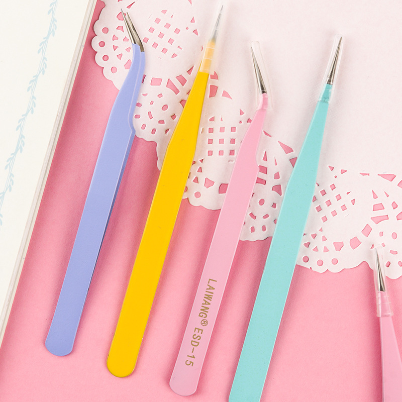 小清新马卡龙色金属镊子手账贴纸直头弯头手工工具夹子手帐镊子