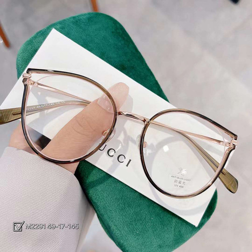 M2291 European and American cat eye flat mirror women's anti-blue light glasses can be equipped with myopia trendy frames women's frames wholesale