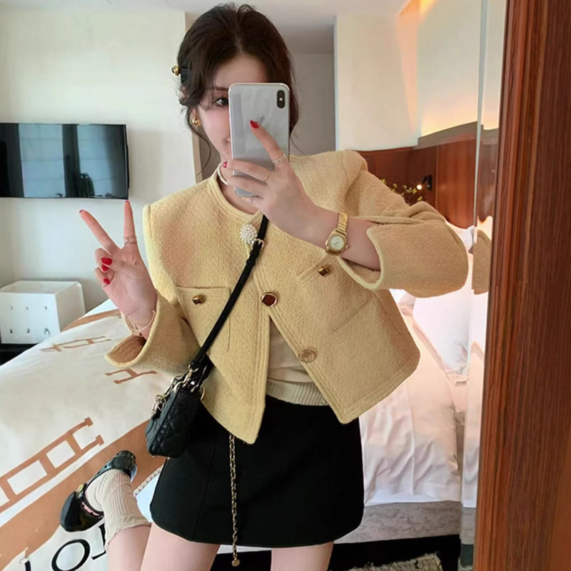2026 New Style Chanel-Inspired Yellow Single-Breasted Woolen Blazer for Women, Spring Elegant Versatile Tweed Cardigan