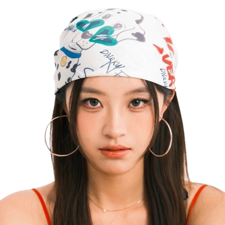 神仙藤井树同款小狗字母头巾女y2k辣妹美式包头丝巾百搭领巾方巾|undefined