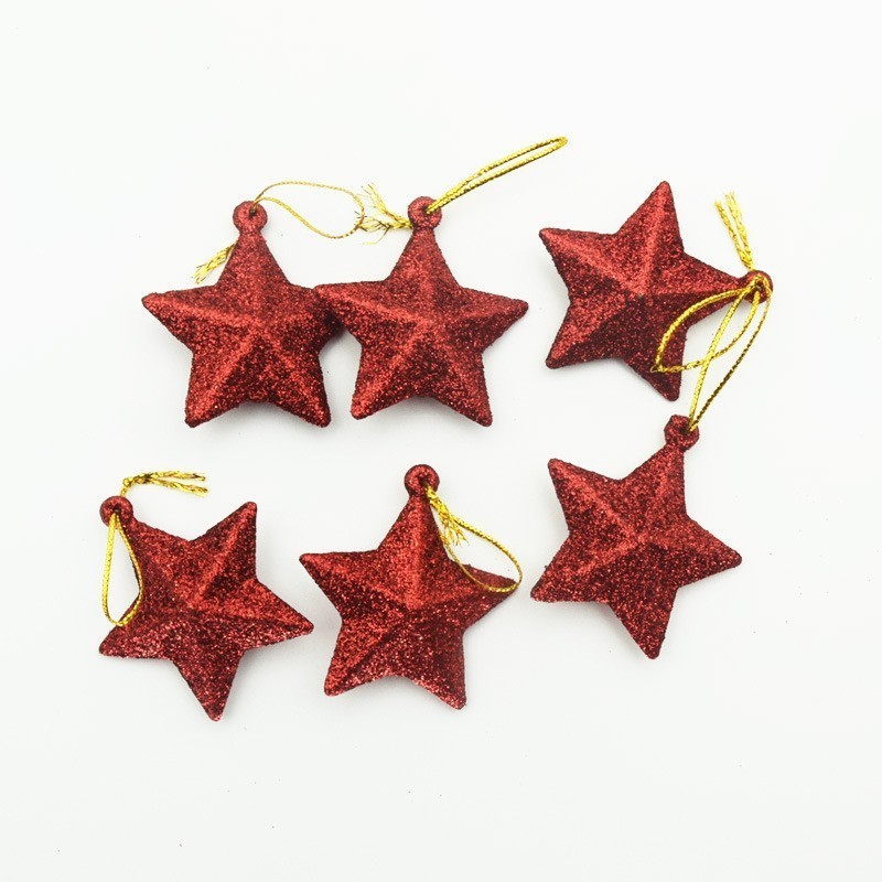 クリスマスクリスマスツリー装飾品6個/バッグ五芒星ペンダント装飾部品クリスマスツリー粉星スポット|undefined