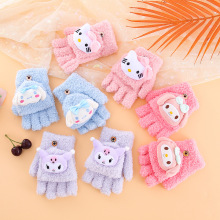 儿童冬季可爱卡通保暖防寒五指分指翻盖6-12小学生毛绒针织手套