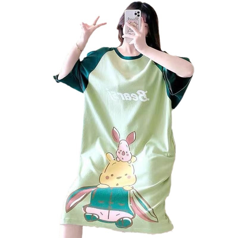 Mickey camisón pijamas de mujer suelta de manga corta de dibujos animados más tamaño vestido MIDI primavera y verano se puede usar fuera de la casa desgaste chica