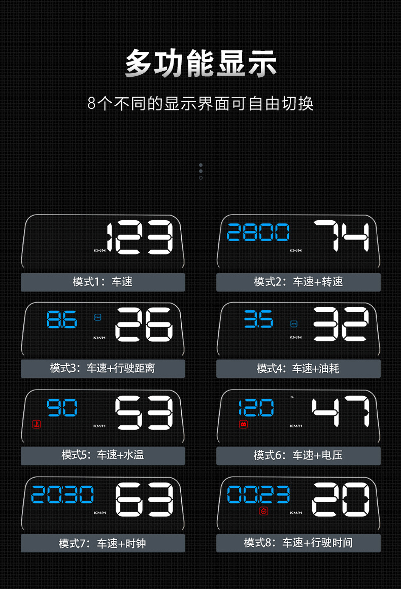 Car Hud Head-Up Display Car Obd Driving Computer Speed Water Temperature Meter High-Definition Optical Projector Universal