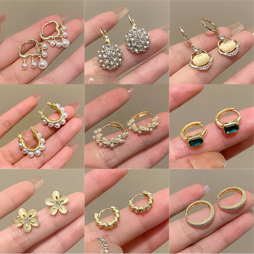 Korean retro zircon pearl earrings for women, light luxury niche, simple and high-end earrings, temperament earrings wholesale