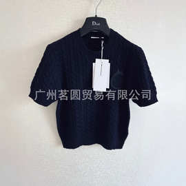 高定D+26年早春新款麻花针织短袖绝美显瘦小衫奶系温柔风上衣