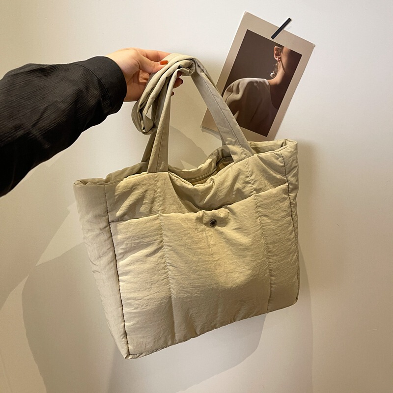 Korean Style Autumn and Winter Large Capacity Down Shoulder Backpack Female Student Class Handbag Casual Commuter All-match Tote Bag