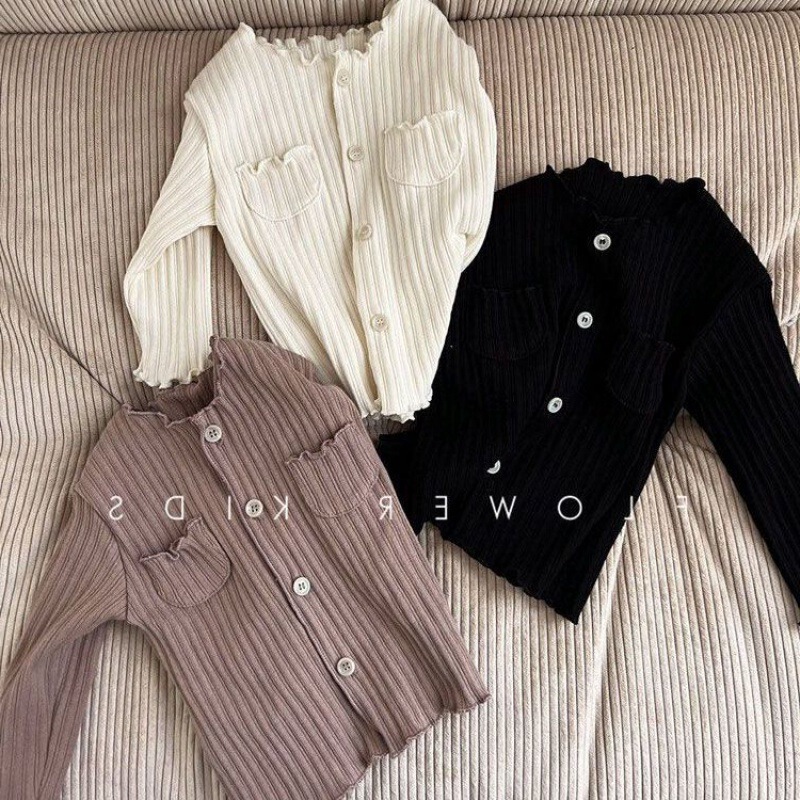 Spring and Autumn Women's Children's Coat Baby's Western Style Children's Personalized Trendy Brand Korean Style Ear Edge Pit Internet Celebrity Fashionable Cardigan