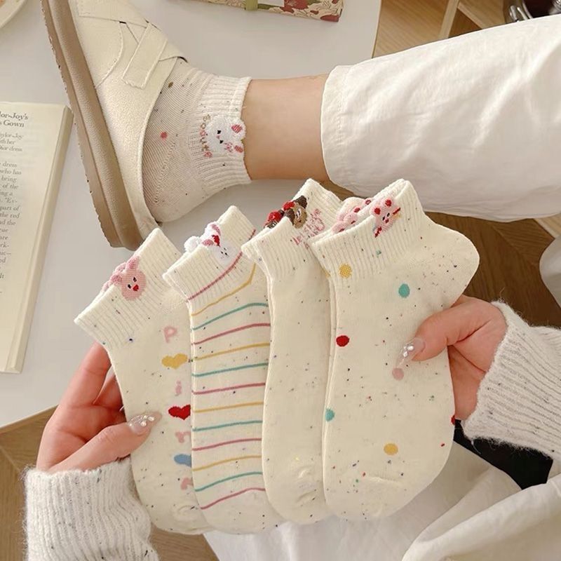 Short Socks for Spring and Summer, Breathable, Cute Cartoon Bunny Design, Low-Cut Boat Socks, Korean Style Socks