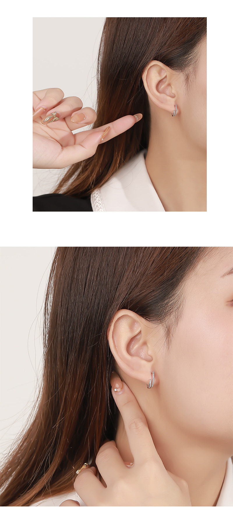 Women'S Gender Polished Finish 1 Pair 925 Sterling Silver Zircon Geometric Ear Studs