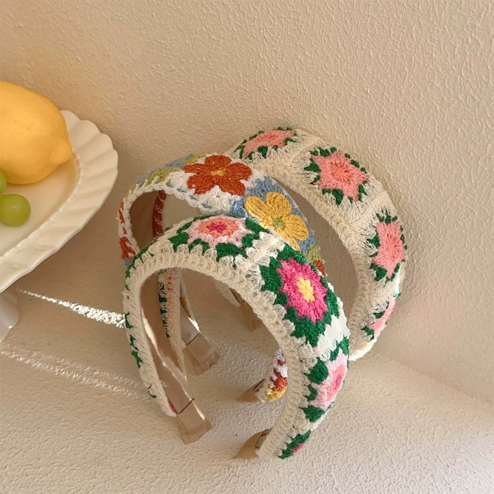 Headband, embroidered Chinese-style floral fresh hair accessory, universal fit, 8×8×1 cm
