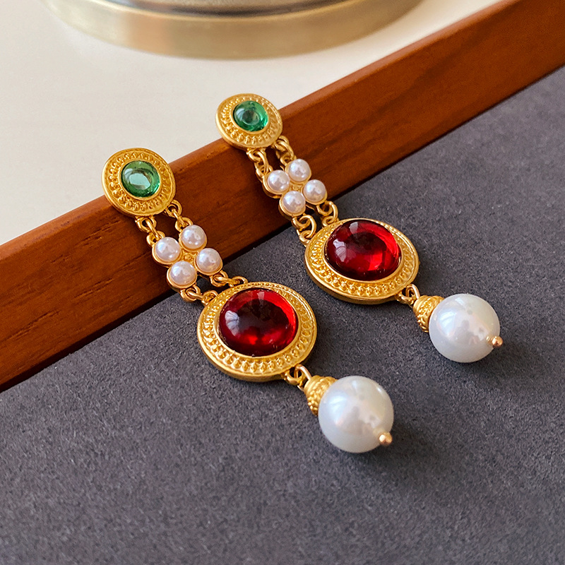 Geometric Pattern Women'S Gender Plating, Inlay Design 1 Pair Glam Geometric Plating Inlay Copper Artificial Pearls Rhinestones Drop Earrings