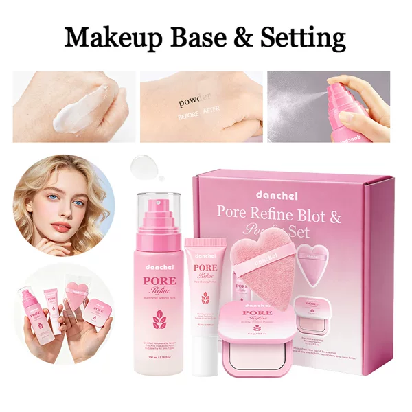 Cross-border danchel makeup setting kit, moisturizing primer, setting spray, touch-up powder set