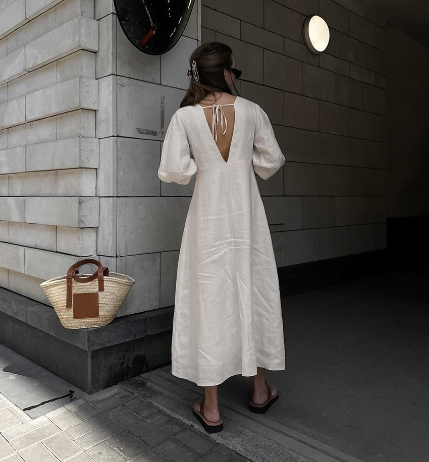 Women's Regular Dress Elegant V Neck Button 3/4 Length Sleeve Solid Color Maxi Long Dress Holiday Daily display picture 20