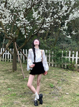 设计感镂空刺绣立领长袖衬衫花边半身裙2025夏季新款时尚两件套女