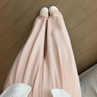 粉色冰丝阔腿裤女夏季薄款防蚊防晒窄版直筒棉绸小个子棉麻山本裤