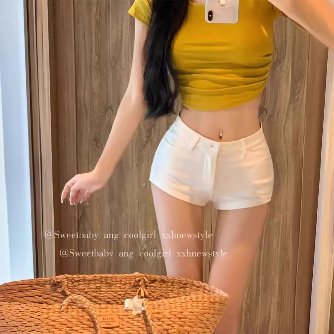 [셀프 세트 공장 오리지널 패브릭] 캐주얼 반바지 핫 여자 슬림 스트레이트 팬츠 슬림 로우 웨이스트 A 자형 핫팬츠