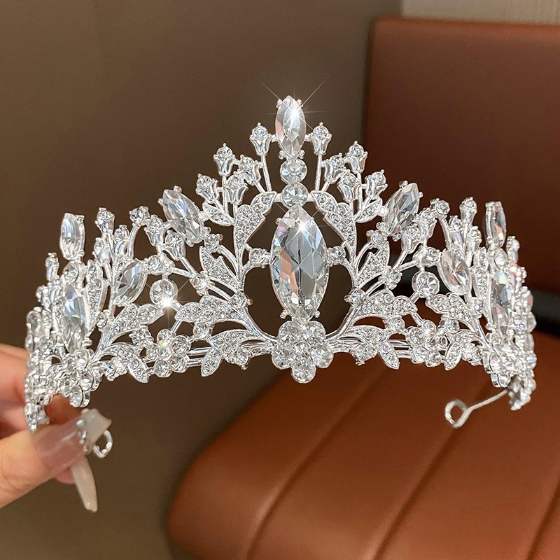 17# diadema-corona de flores y hojas plateadas