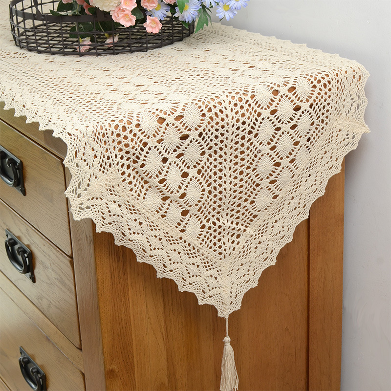 Pastoral Cotton Thread Hollow Imitation Crochet Table Flag American Retro Dining Table Tablecloth Coffee Table Mat Tv Cabinet Chest of Drawers Cover Cloth