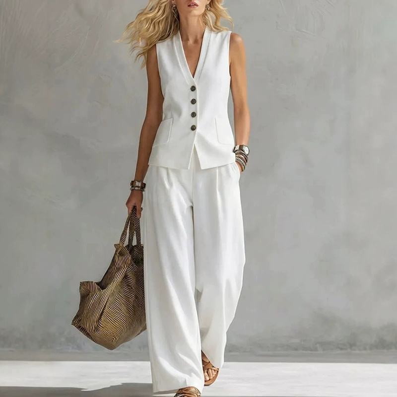 2026 Summer New European and American Style Cross-Border Amazon Women's Solid Color Sleeveless Casual Linen Vest and Pants Set 2026 Summer New European and American Style Cross-Border Amazon Women's Solid Color Sleeveless Casual Linen Vest and Pants Set