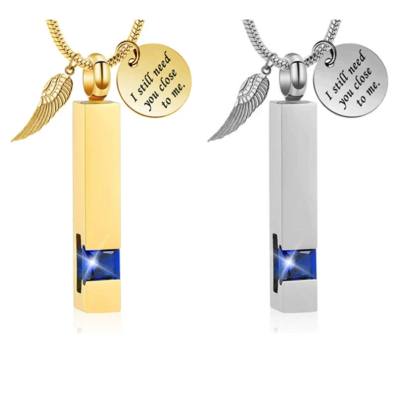 Подвеска-урна для праха питомца из нержавеющей стали с квадратным дизайном, инкрустированная стразами, с крыльями и открывающимся механизмом, мемориальное ожерелье