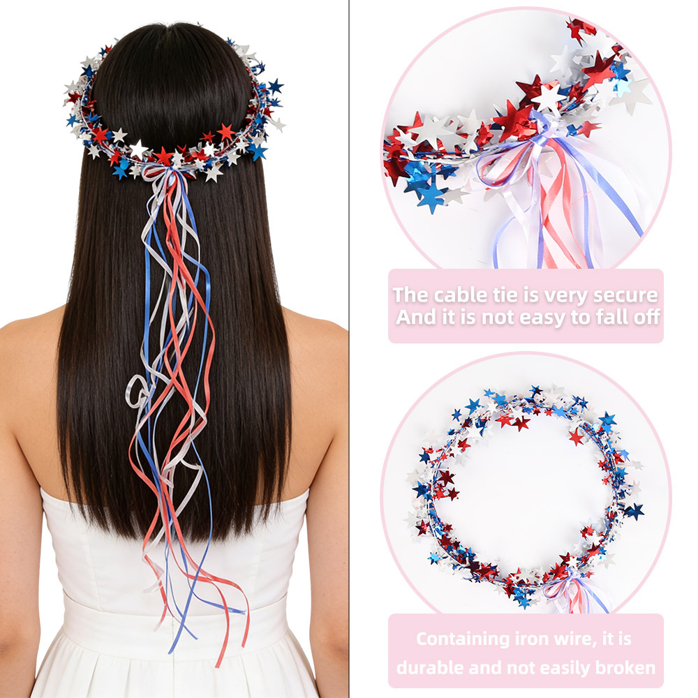 Decoración del Día de la Independencia coronas coronas de flores USA 250 aniversario patriótico vestido estrella azul rojo blanco anillo de cabeza
