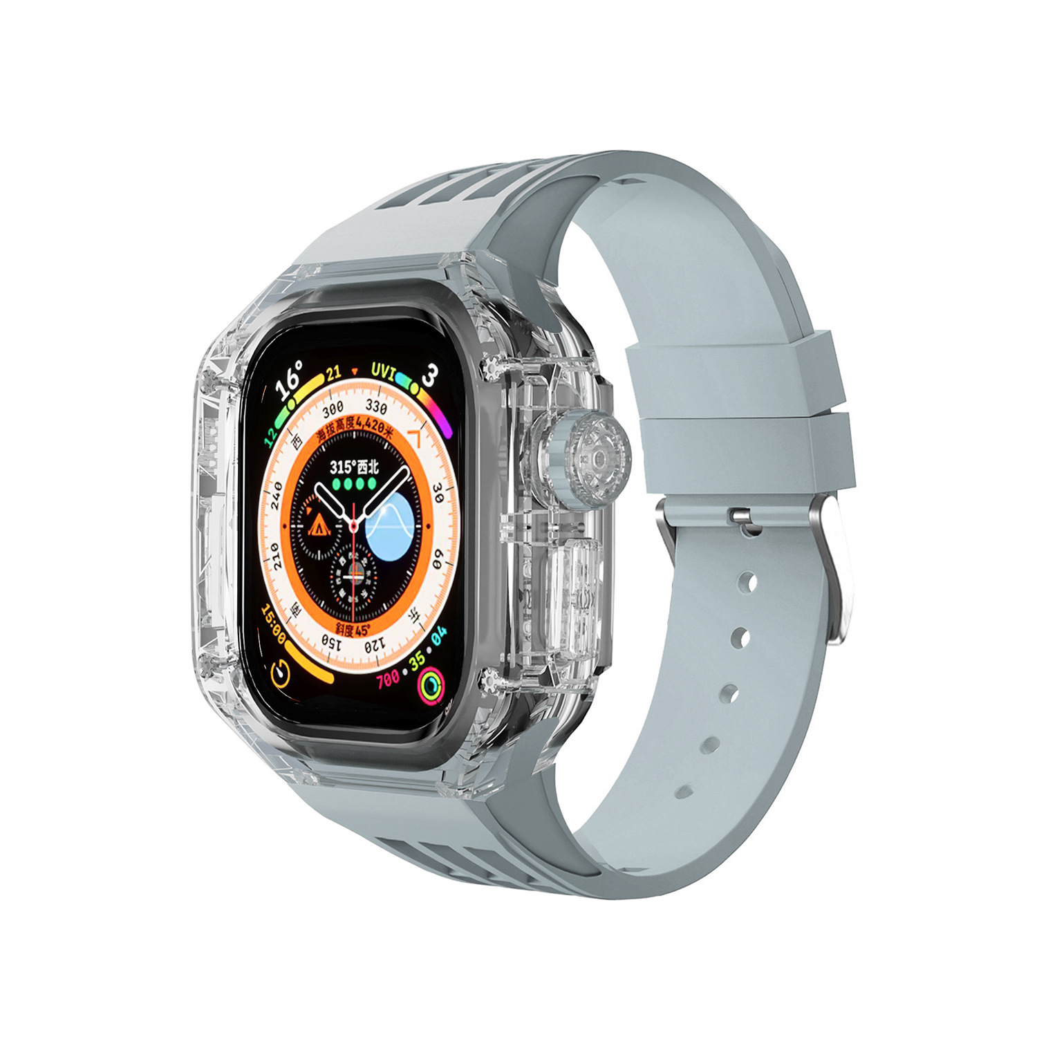 Correa de reloj iwatch aplicable Caja protectora transparente Apple 8 49MM Caja modificada Correa de caucho fluorado Hebilla Richard