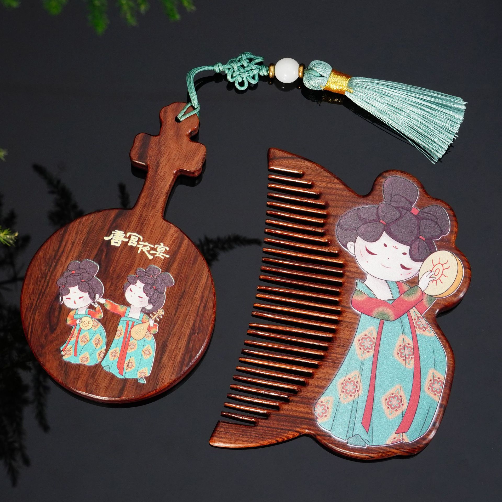 Women's Day souvenir wholesale classical Chinese style national trend cultural and creative wooden comb mirror portable gift set