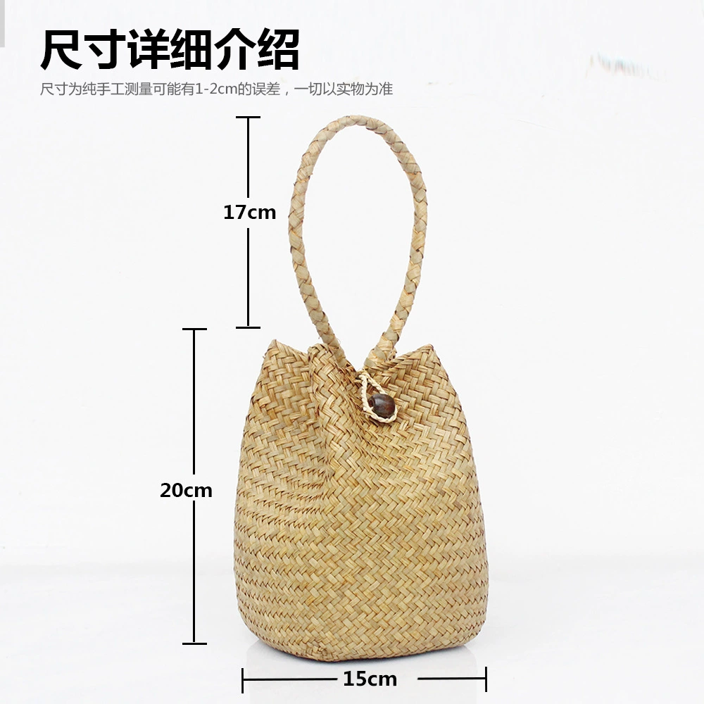 Woven bucket, straw beach bag one shoulder, handmade, Thailand, french style
