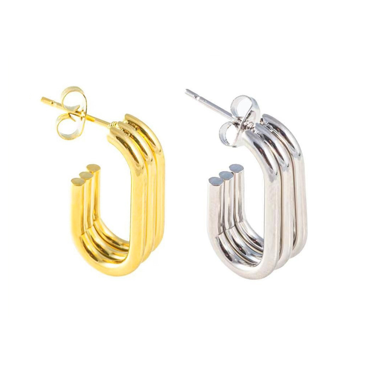 Pendientes geométricos de triple capa en forma de U, de acero inoxidable, diseño elegante y de nicho, versátiles, joyería europea/americana