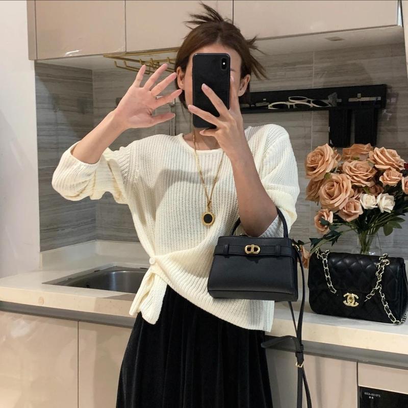 韩系设计感下摆提扣针织衫女秋季新款百搭简约休闲纯色毛衣高级感|undefined